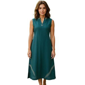 Kiko Dress Women's   Size M  Blue Maxi 100% Linen V-Neck  Brand New # 52